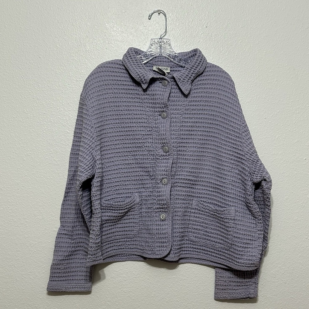Seasons Sport Purple Button Up‎ Waffle Knit Union Made Canada Jacket Women's XL